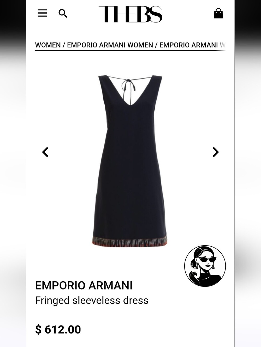 Emporio Armani Navy Sleeveless Fringed Hem Dress